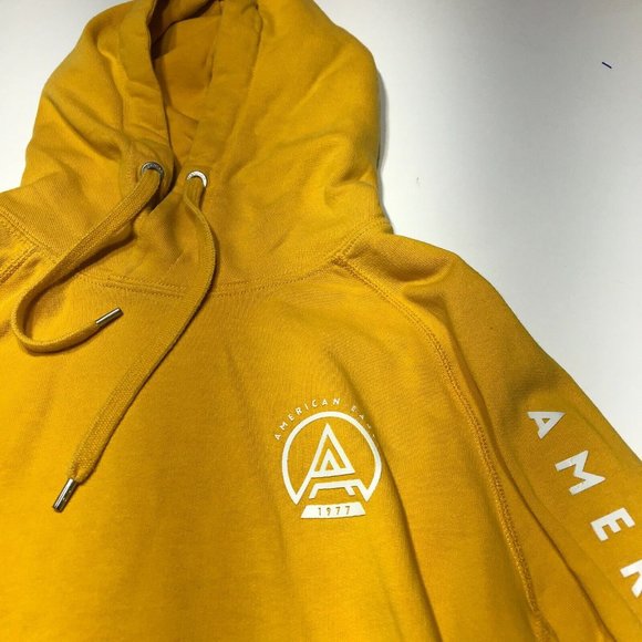 American Eagle 1977 Sweatshirt Mens Size Small Yellow Drawstring Hoodie Pocket - Picture 3 of 5